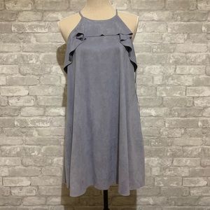 She + Sky Faux Suede Dress Halter Mini Short Cocktail Light Blue Shift Bridal S